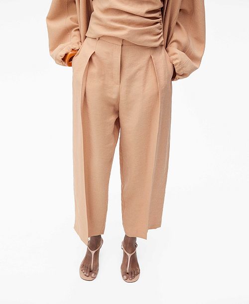 alfani MANGO Women's Pleated Straight-Fit Lyocell Pants Women's Fashion Shoes & Accessories