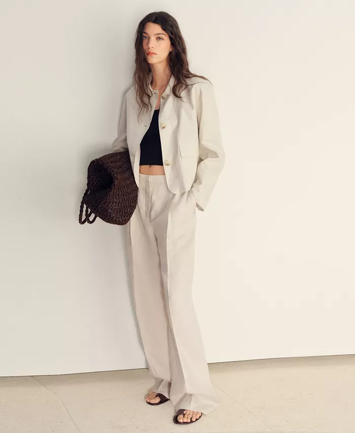 Alfani MANGO Women's Pocket Linen-Blend Jacket Women's Fashion Shoes & Accessories