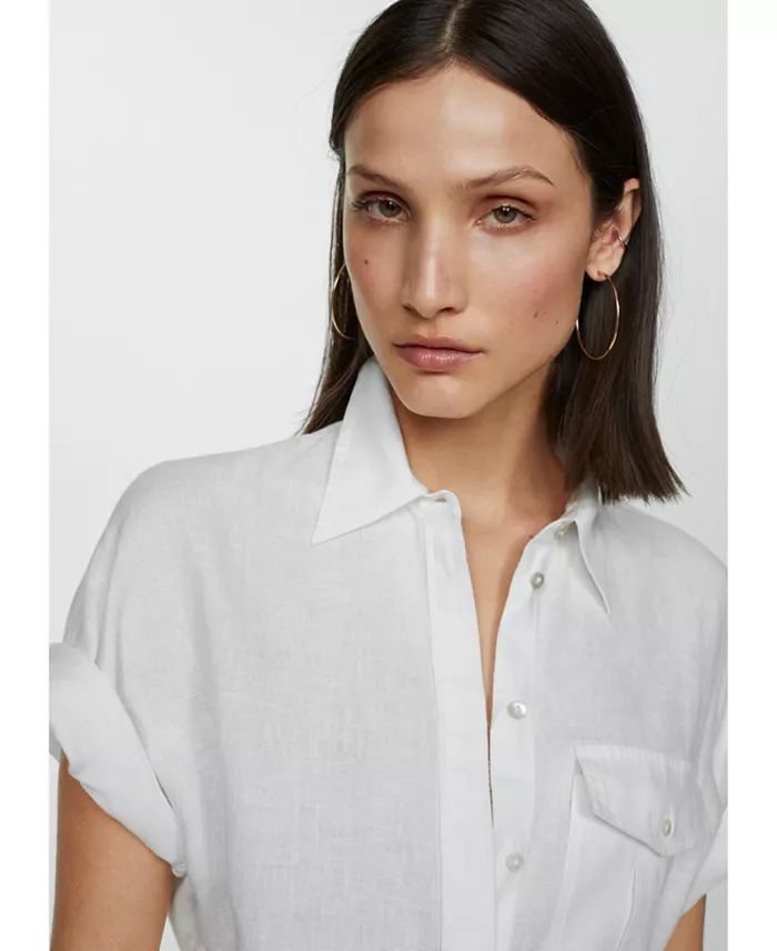 Alfani MANGO Women's Pocket Linen Shirt Women's Fashion Shoes & Accessories