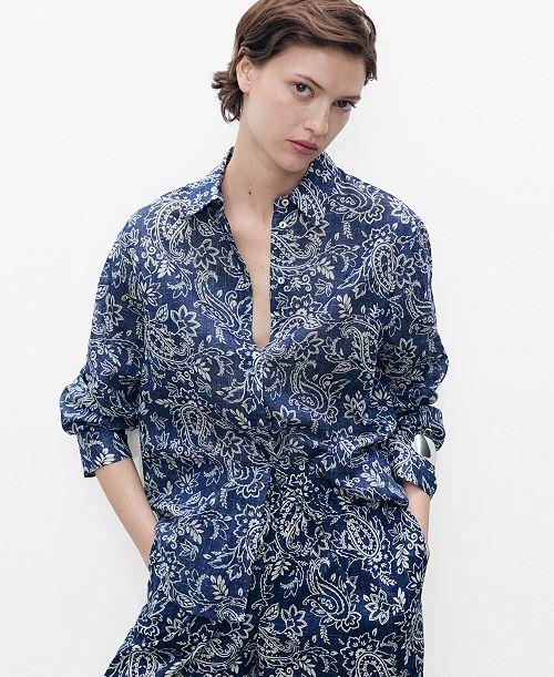 alfani MANGO Women's Printed Cotton Shirt Women's Fashion Shoes & Accessories