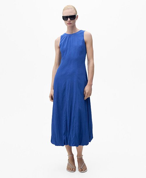 alfani MANGO Women's Puffed Hem Midi Dress Women's Fashion Shoes & Accessories