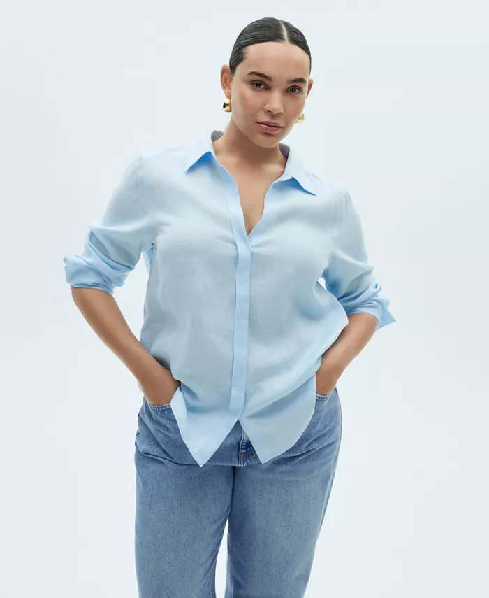 Alfani MANGO Women's Regular-Fit Linen Shirt Women's Fashion Shoes & Accessories