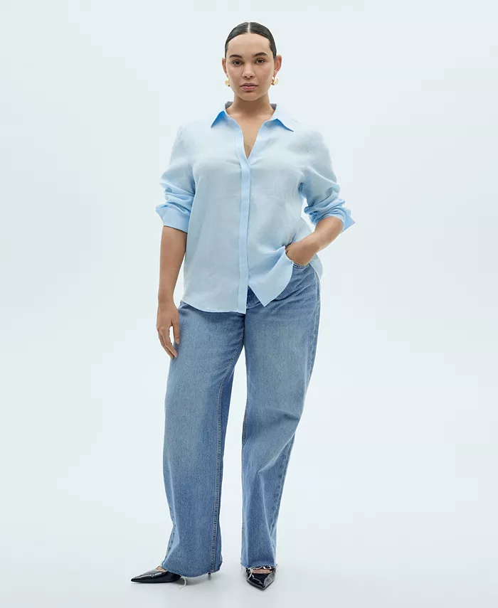 Alfani MANGO Women's Regular-Fit Linen Shirt Women's Fashion Shoes & Accessories