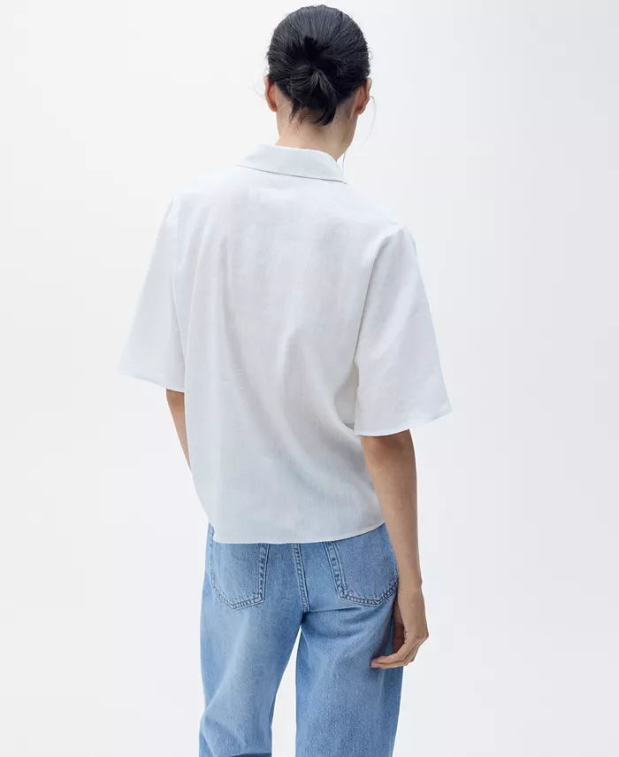 Alfani MANGO Women's Short Sleeve Linen-Blend Shirt Women's Fashion Shoes & Accessories