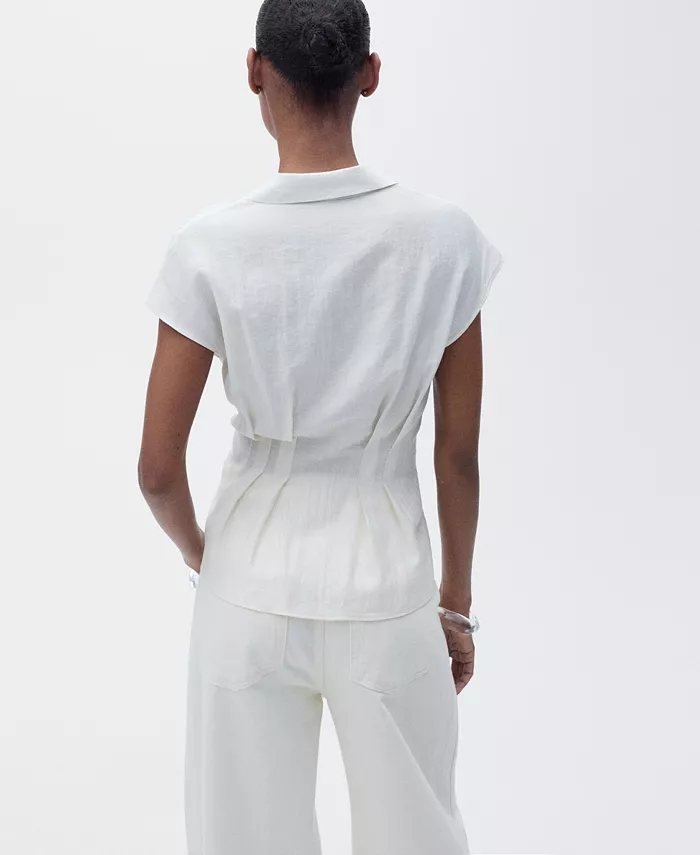 Alfani MANGO Women's Short Sleeve Pleated Shirt Women's Fashion Shoes & Accessories