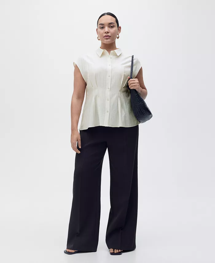 Alfani MANGO Women's Short Sleeve Pleated Shirt Women's Fashion Shoes & Accessories