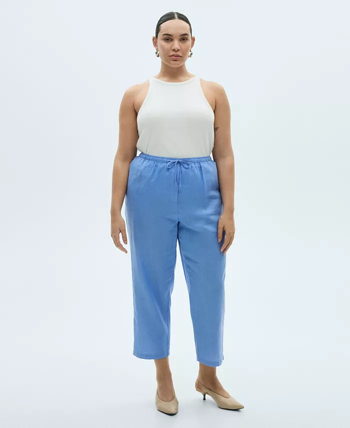Alfani MANGO Women's Straight Linen-Blend Trousers Pants Women's Fashion Shoes & Accessories