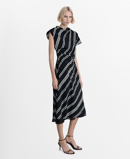 alfani MANGO Women's Striped Print Midi Dress Women's Fashion Shoes & Accessories