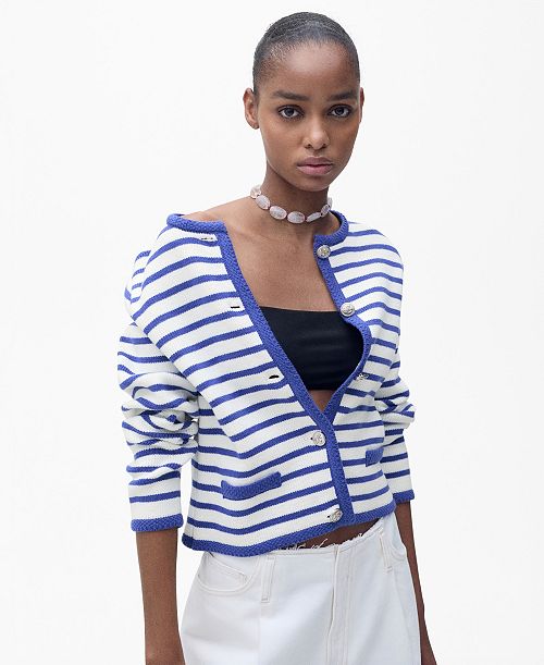 alfani MANGO Women's Stripped Knit Cardigan Sweater Women's Fashion Shoes & Accessories