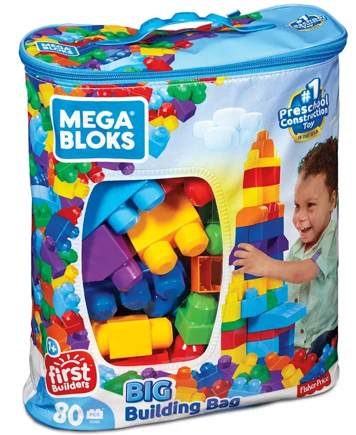 Alfani Mega Bloks 80-piece Big Building Bag Blocks For Toddlers 1-3 Blue All Toys