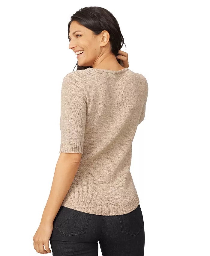 Alfani Melissa Paige Women's Elbow-Sleeve Ribbed-Edge Tape-Yarn Sweater Women's Fashion Shoes & Accessories