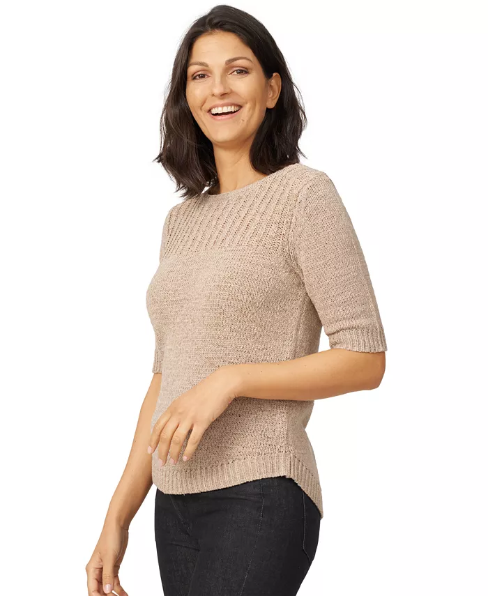 Alfani Melissa Paige Women's Elbow-Sleeve Ribbed-Edge Tape-Yarn Sweater Women's Fashion Shoes & Accessories