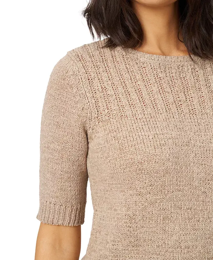 Alfani Melissa Paige Women's Elbow-Sleeve Ribbed-Edge Tape-Yarn Sweater Women's Fashion Shoes & Accessories