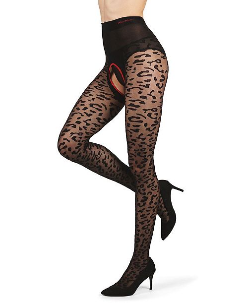 alfani MeMoi Women's Born To Be Wild Leopard Crotchless Sheer Pantyhose Women's Fashion Shoes & Accessories