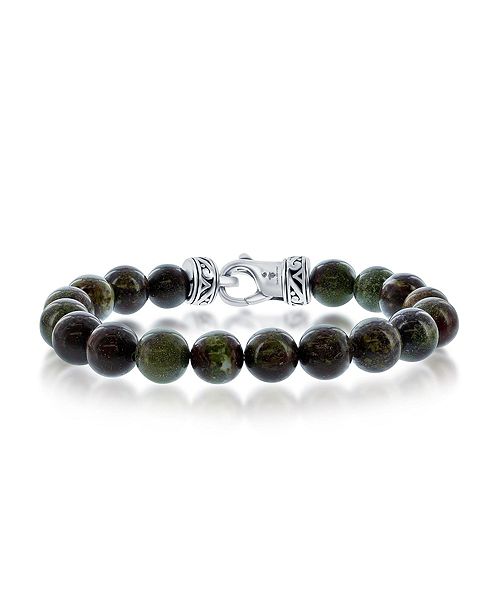 Metallo Stainless Steel 10mm Natural Stone Bead Bracelet Jewelry & Watches