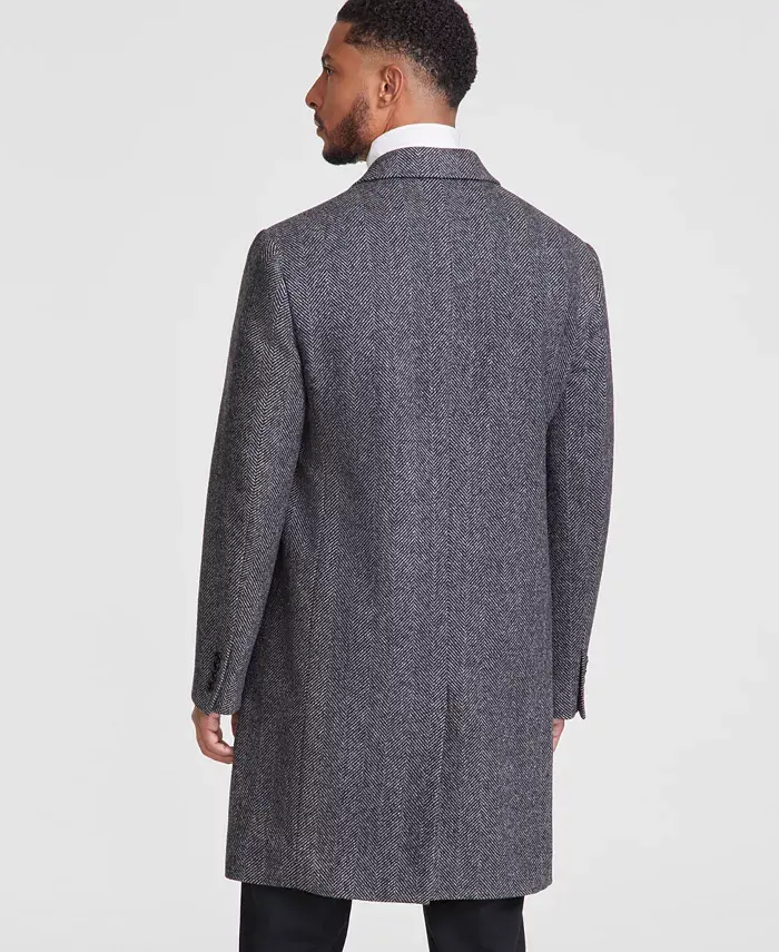 Alfani Michael Kors Men's Classic-Fit Wool Blend Herringbone Overcoat Men's Fashion & Accessories
