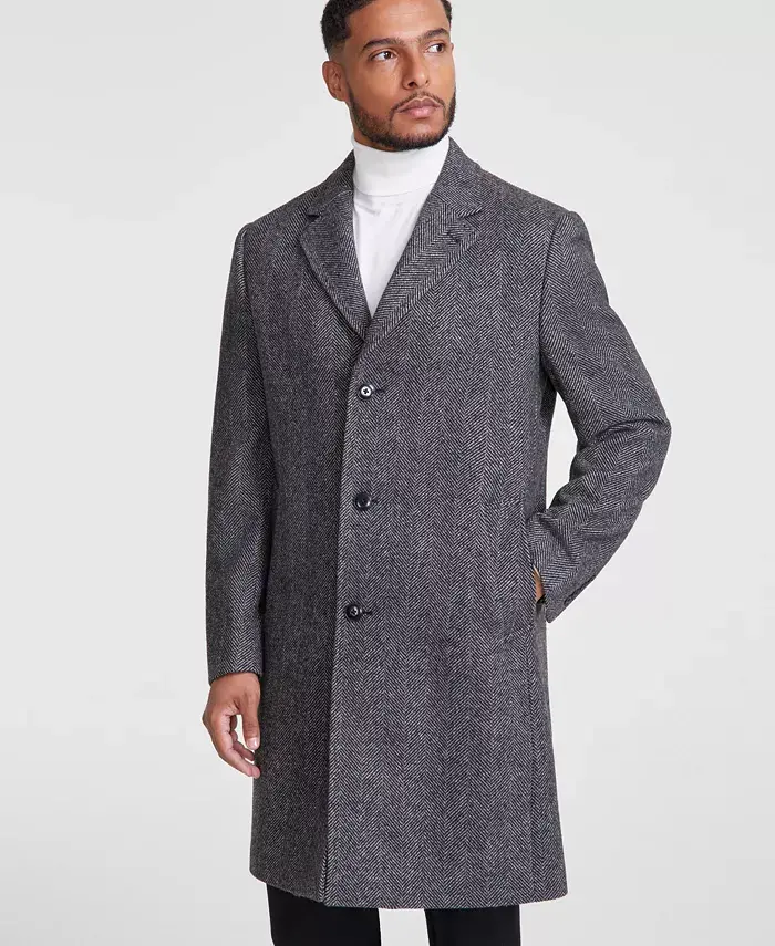 Alfani Michael Kors Men's Classic-Fit Wool Blend Herringbone Overcoat Men's Fashion & Accessories