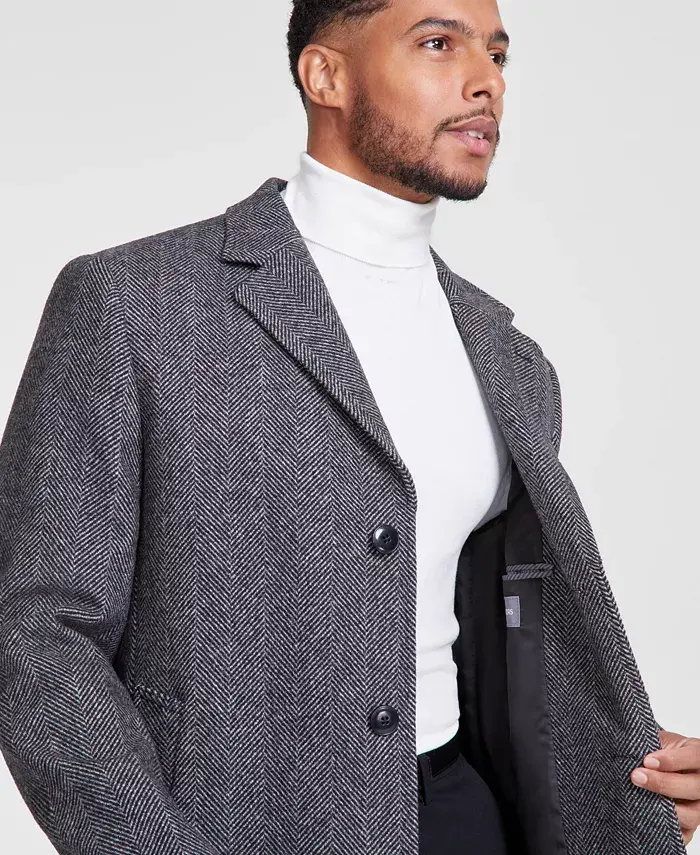 Alfani Michael Kors Men's Classic-Fit Wool Blend Herringbone Overcoat Men's Fashion & Accessories