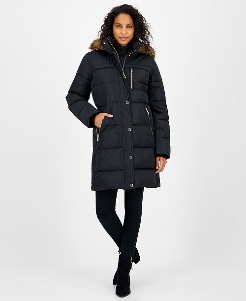 alfani MICHAEL Michael Kors Women's Faux-Fur-Trim Hooded Puffer Coat Created for Macy's Women's Fashion Shoes & Accessories