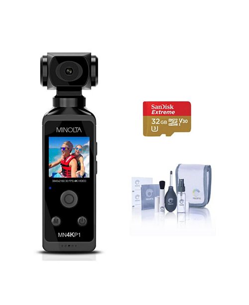 alfani Minolta MN4KP1 4K Ultra HD Wi-Fi Enabled Pocket Camcorder Black Bundle with 32GB microSD Card Cleaning Kit Electronics