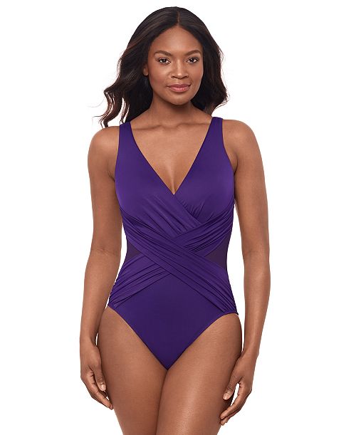 alfani Miraclesuit Illusionist Crossover Allover Slimming One-Piece Swimsuit Women's Fashion Shoes & Accessories