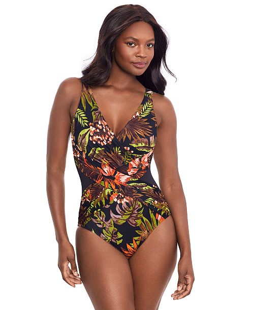 alfani Miraclesuit Women's Botanico Crossover One-Piece Swimsuit Women's Fashion Shoes & Accessories