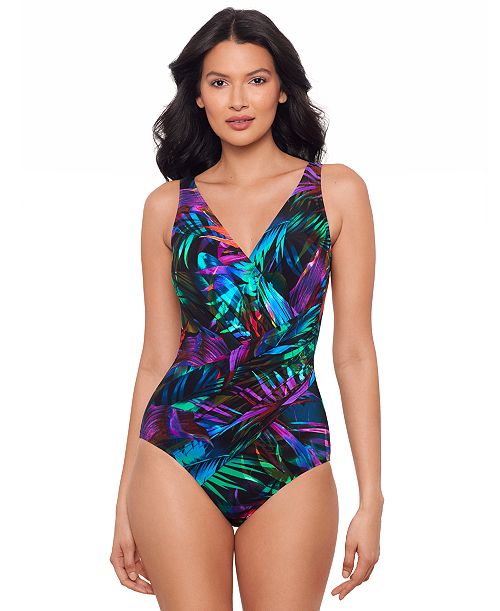 alfani Miraclesuit Women's Palma Paradiso Oceanus Tummy-Control One-Piece Swimsuit Women's Fashion Shoes & Accessories