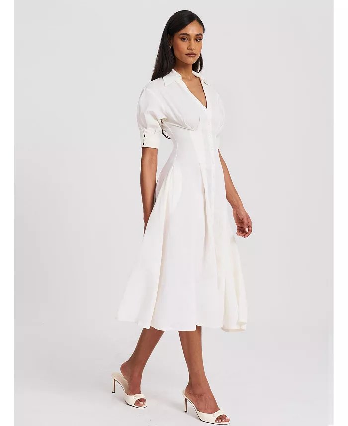 Alfani Miss Circle Women's Palina Lyocell Pleated Midi Preppy Shirt Dress Women's Fashion Shoes & Accessories