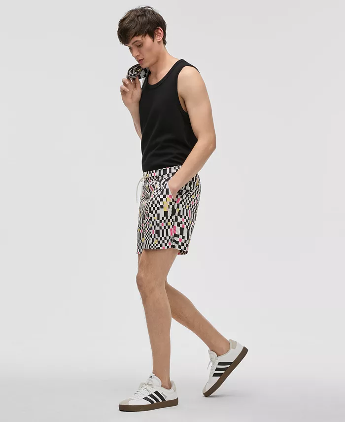 Alfani Mode Of One Men's Mixed Check Regular-Fit Printed Swim Trunks Exclusively At Macy's Men's Fashion & Accessories