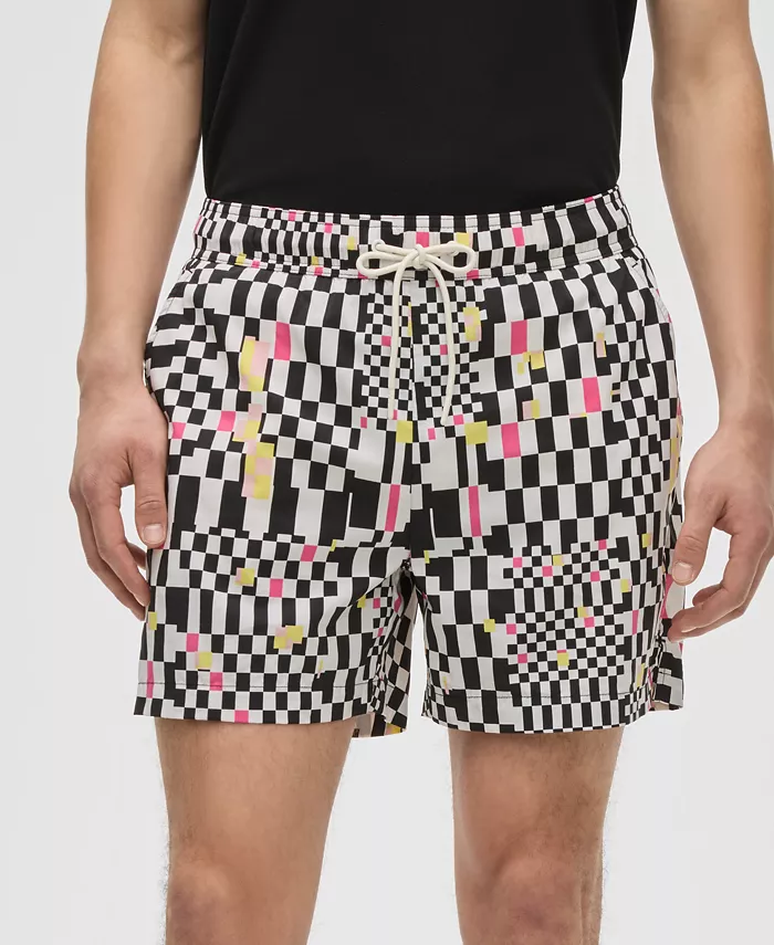 Alfani Mode Of One Men's Mixed Check Regular-Fit Printed Swim Trunks Exclusively At Macy's Men's Fashion & Accessories