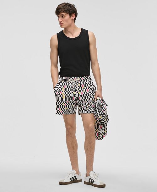 alfani Mode of One Men's Mixed Check Regular-Fit Printed Swim Trunks Exclusively at Macy's Men's Fashion & Accessories