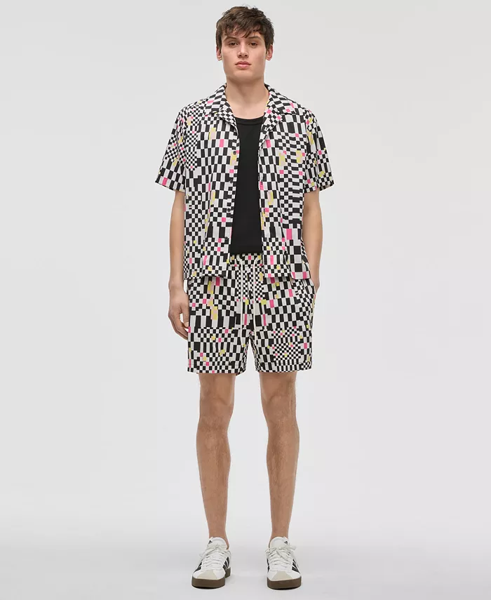 Alfani Mode Of One Men's Mixed Check Relaxed-Fit Printed Button-Down Camp Shirt Exclusively At Macy's Men's Fashion & Accessories