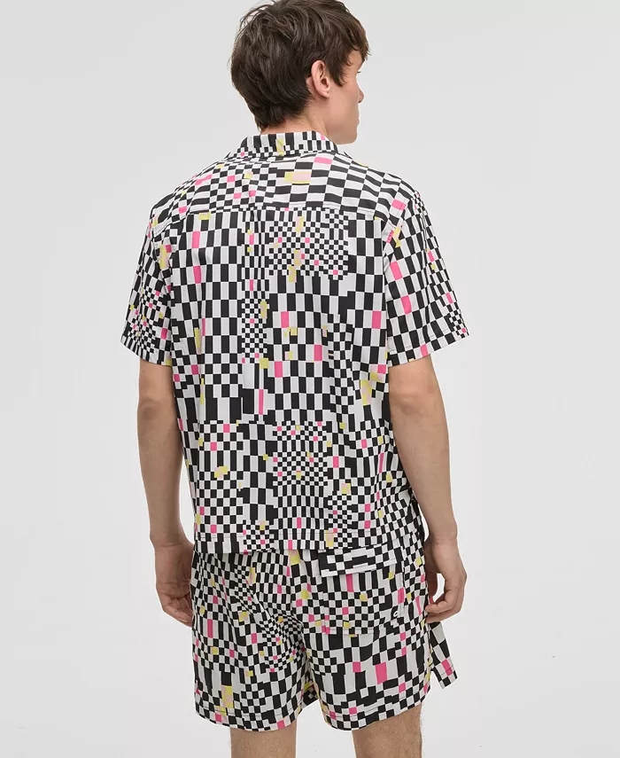 Alfani Mode Of One Men's Mixed Check Relaxed-Fit Printed Button-Down Camp Shirt Exclusively At Macy's Men's Fashion & Accessories
