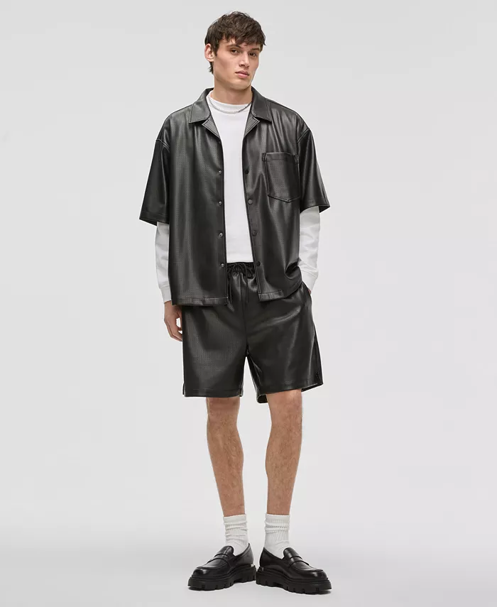 Alfani Mode Of One Men's Relaxed-Fit Perforated Faux-Leather Camp Shirt Exclusively At Macy's Men's Fashion & Accessories