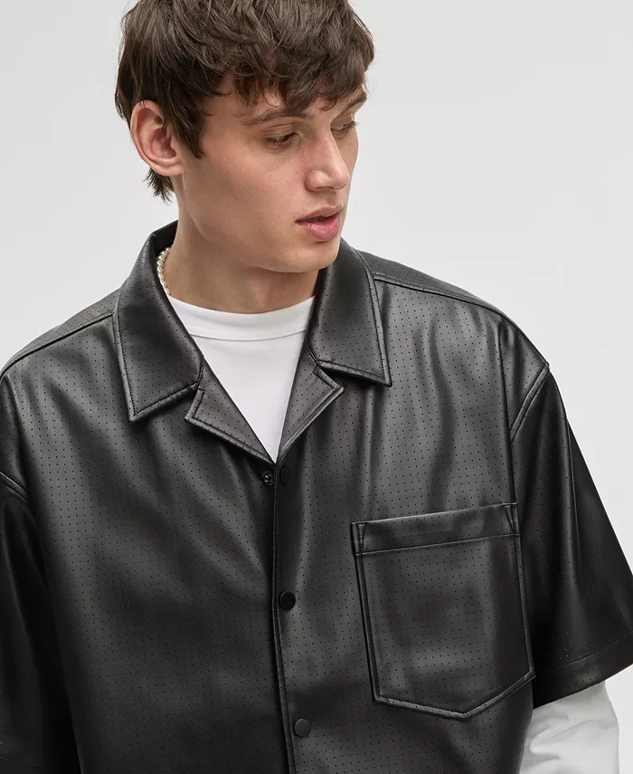 Alfani Mode Of One Men's Relaxed-Fit Perforated Faux-Leather Camp Shirt Exclusively At Macy's Men's Fashion & Accessories