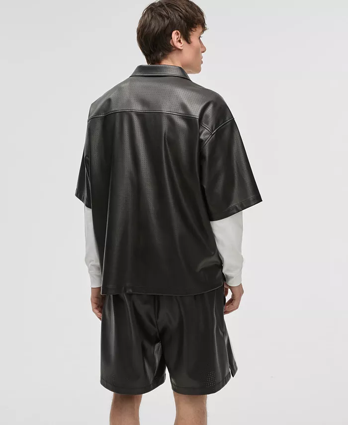 Alfani Mode Of One Men's Relaxed-Fit Perforated Faux-Leather Camp Shirt Exclusively At Macy's Men's Fashion & Accessories