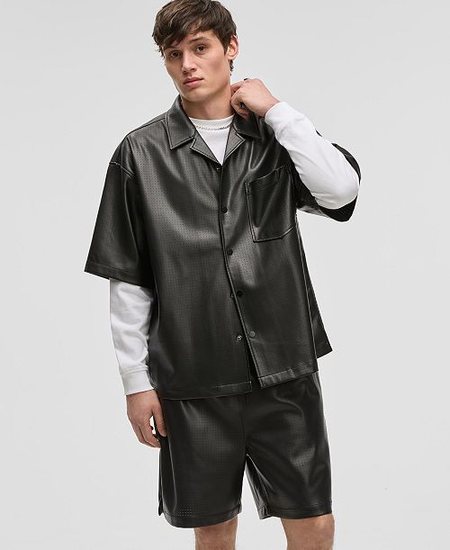 alfani Mode of One Men's Relaxed-Fit Perforated Faux-Leather Camp Shirt Exclusively at Macy's Men's Fashion & Accessories