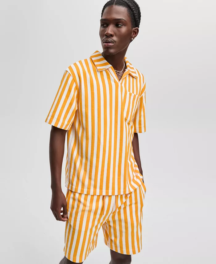 Alfani Mode Of One Men's Relaxed-Fit Vertical-Stripe Terry Shirt & Shorts Exclusively At Macy's Men's Fashion & Accessories
