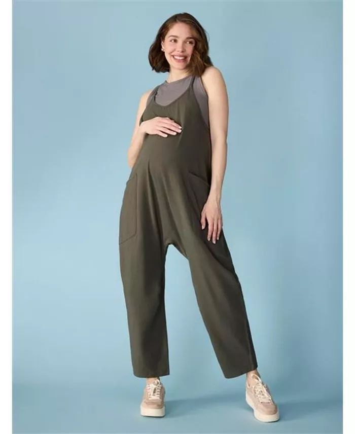 Alfani Motherhood Maternity Women's Sleeveless Relaxed Fit Maternity Jumpsuit Women's Fashion Shoes & Accessories