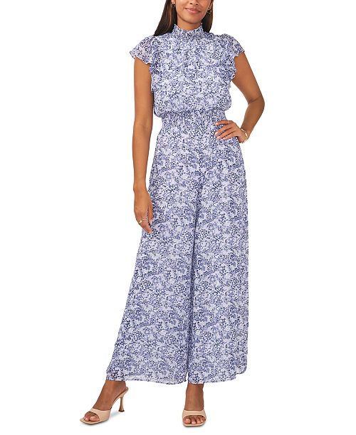 MSK Women's Flutter-Sleeve Smocked-Waist Jumpsuit Women's Fashion Shoes & Accessories