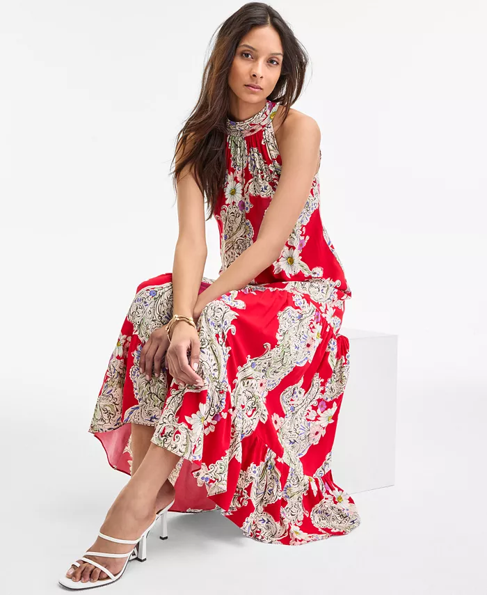 Alfani MSK Women's Paisley Floral-Print Tiered Maxi Dress Women's Fashion Shoes & Accessories