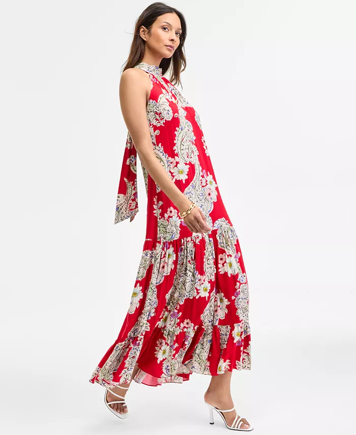 Alfani MSK Women's Paisley Floral-Print Tiered Maxi Dress Women's Fashion Shoes & Accessories