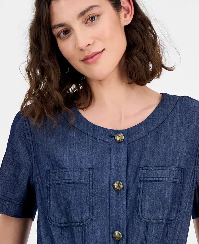Alfani Nautica Jeans Women Denim Button-Front Dress Women's Fashion Shoes & Accessories