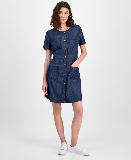 alfani Nautica Jeans Women Denim Button-Front Dress Women's Fashion Shoes & Accessories