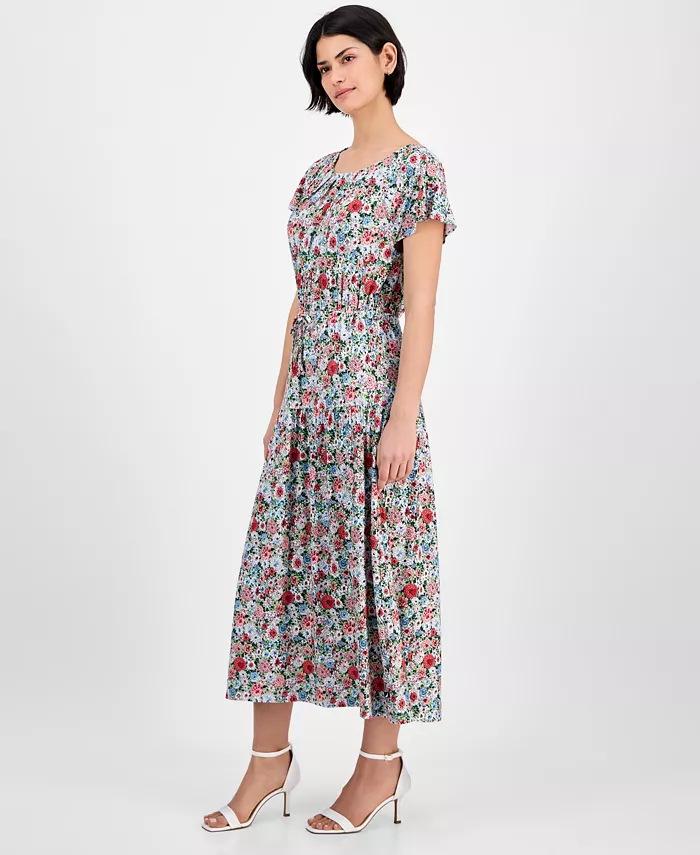 Alfani Nautica Jeans Women's Floral-Print Flutter-Sleeve Maxi Dress Women's Fashion Shoes & Accessories