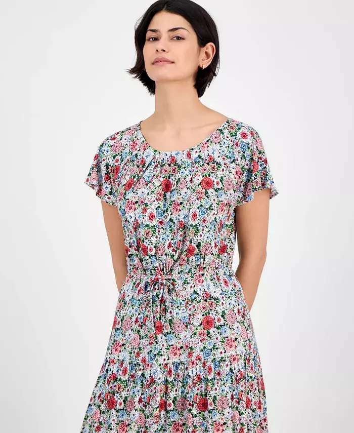 Alfani Nautica Jeans Women's Floral-Print Flutter-Sleeve Maxi Dress Women's Fashion Shoes & Accessories