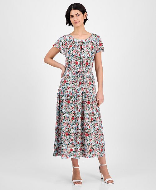 alfani Nautica Jeans Women's Floral-Print Flutter-Sleeve Maxi Dress Women's Fashion Shoes & Accessories
