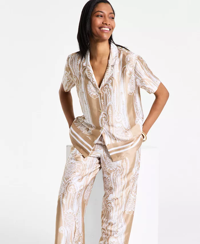 Alfani Nautica Jeans Women's Pull-One Wide-Leg Paisley Pants & Button-Front Shirt Women's Fashion Shoes & Accessories