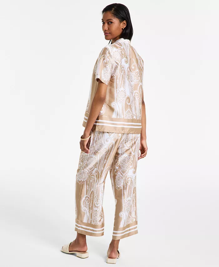 Alfani Nautica Jeans Women's Pull-One Wide-Leg Paisley Pants & Button-Front Shirt Women's Fashion Shoes & Accessories