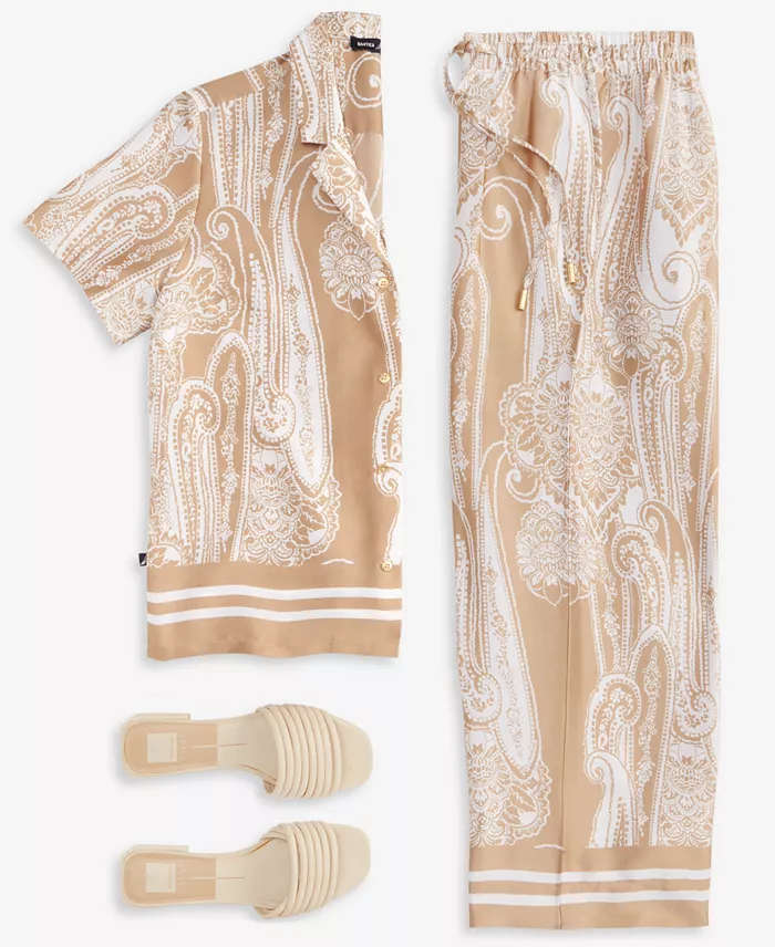 Alfani Nautica Jeans Women's Pull-One Wide-Leg Paisley Pants & Button-Front Shirt Women's Fashion Shoes & Accessories